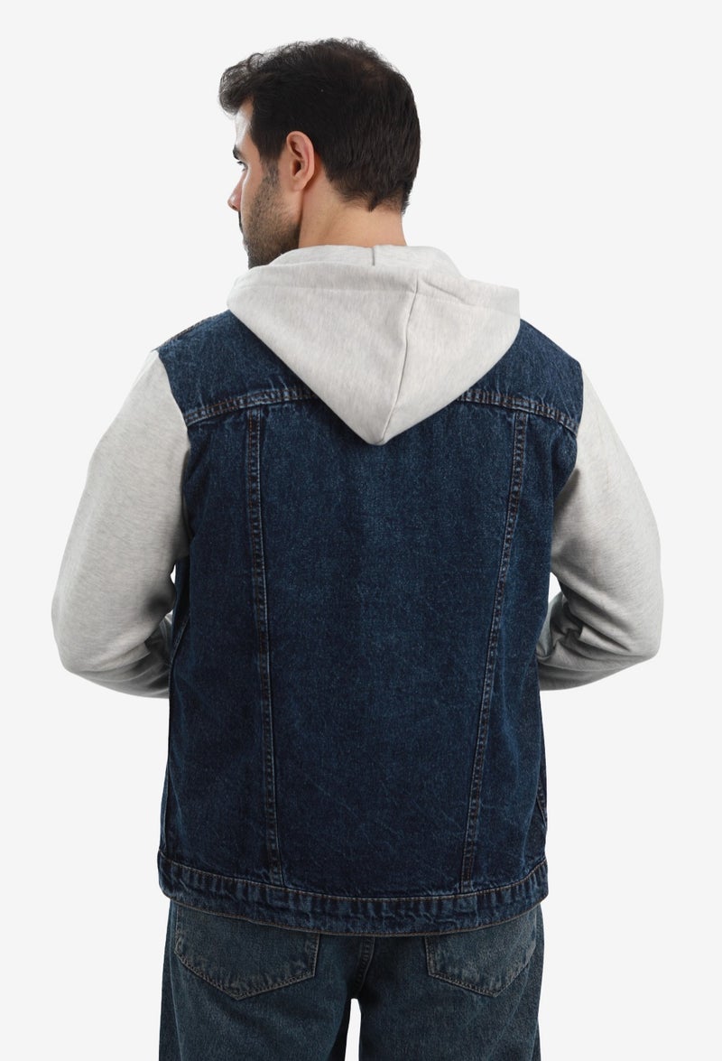 WHITE RABBIT Casual Plain Basic Long Sleeve Hooded Neck Denim Jacket - Image 3